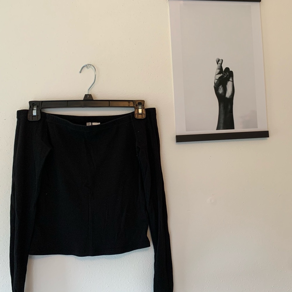 Black off the shoulder long sleeve top
